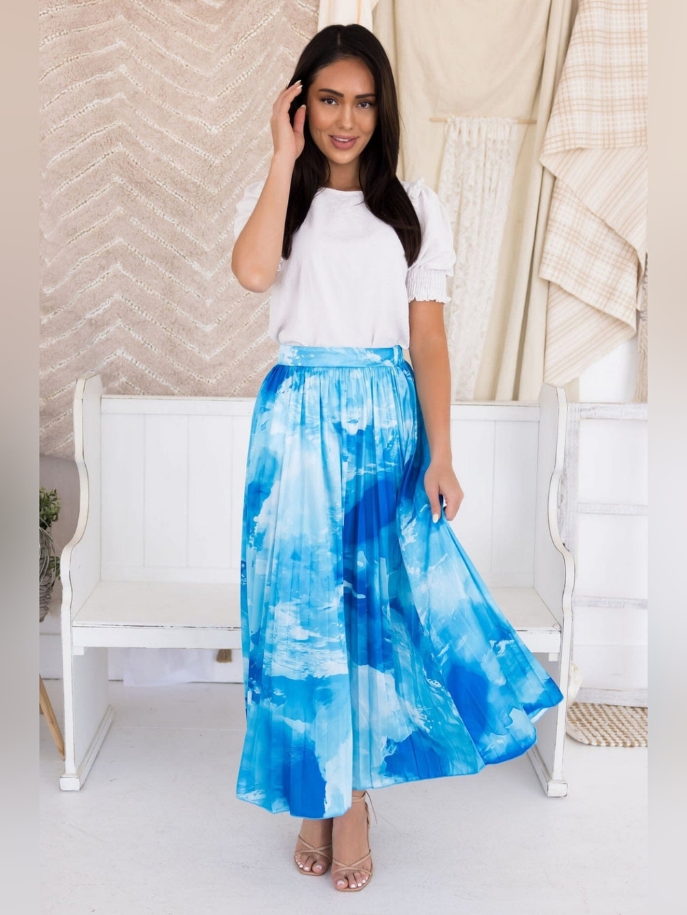 NWOT Neesees Dresses Womens Ocean Waves Pleated Maxi Skirt- S- Summer, Beach